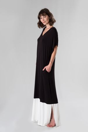 vestido longo bicolor