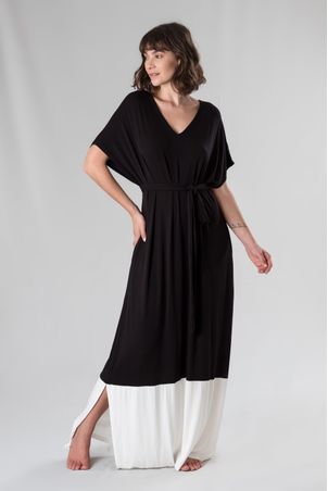 vestido longo bicolor