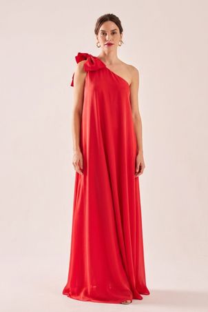 Vestido de seda um ombro só french kiss vermelho