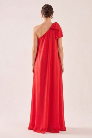 Vestido de seda um ombro só french kiss vermelho