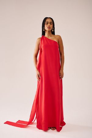 Vestido de seda um ombro só french kiss vermelho