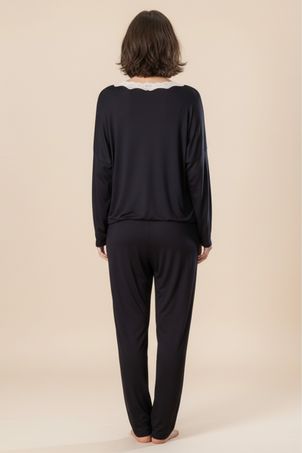 Conjunto Pijama Longo com Renda Sweet Preto
