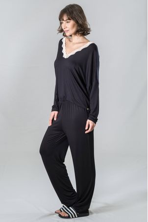 Conjunto Pijama Longo com Renda Sweet Preto