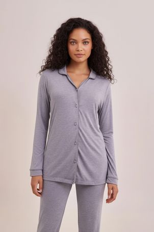 Pijama longo classic cinza mescla