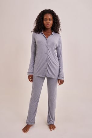 Pijama longo classic cinza mescla