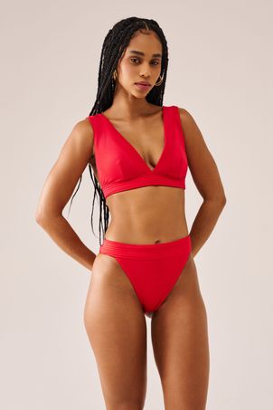 Calcinha Biquíni midi cintura alta french kiss vermelha