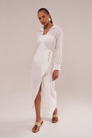 Saída Longa Mykonos Manga Longa Rayon Off White