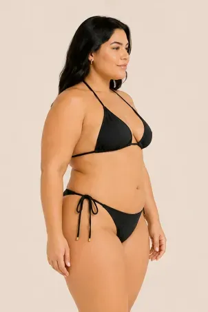 Conjunto Biquíni Top Cortininha E Calcinha String Sophia Basic Preto