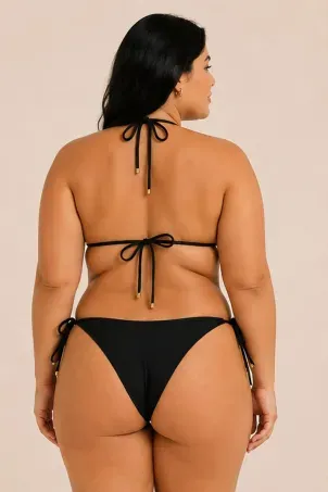 Conjunto Biquíni Top Cortininha E Calcinha String Sophia Basic Preto