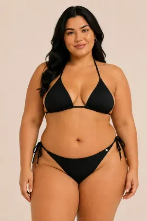 Conjunto Biquíni Top Cortininha E Calcinha String Sophia Basic Preto
