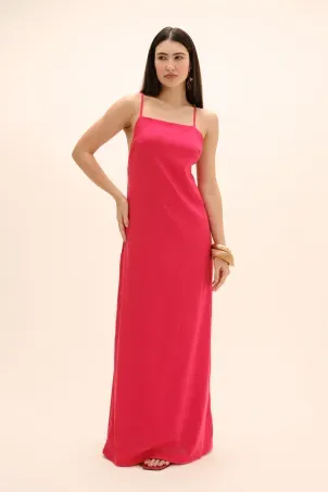 vestido longo em viscolinho linen vermelho
