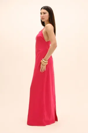 vestido longo em viscolinho linen vermelho