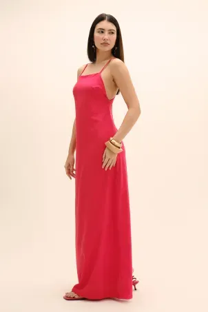 vestido longo em viscolinho linen vermelho