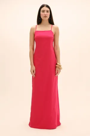 vestido longo em viscolinho linen vermelho
