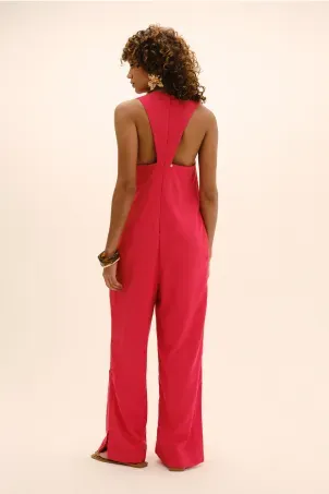 macacão em viscolinho linen vermelho