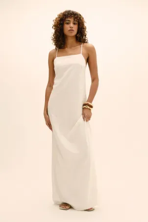 vestido longo em viscolinho linen branco