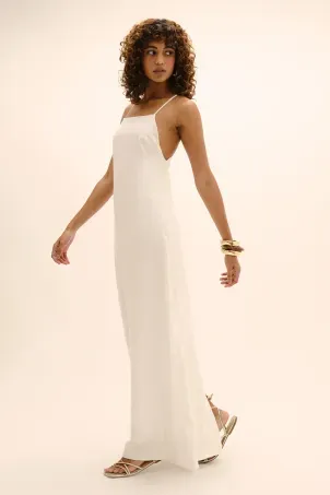 vestido longo em viscolinho linen branco