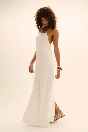 vestido longo em viscolinho linen branco