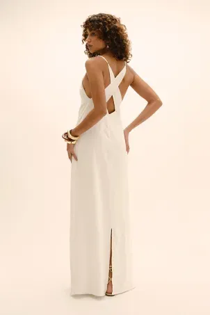 vestido longo em viscolinho linen branco