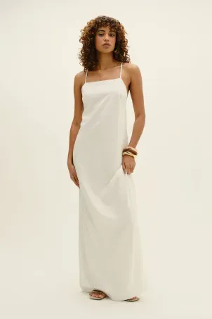 vestido longo em viscolinho linen branco