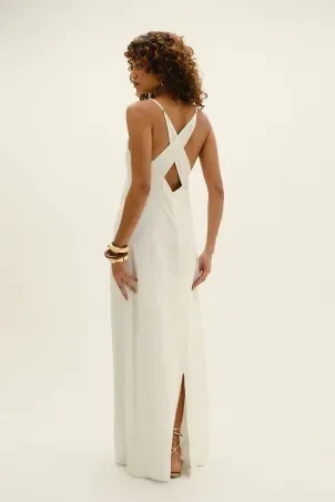 vestido longo em viscolinho linen branco