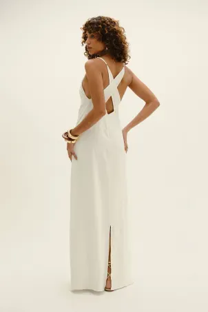 vestido longo em viscolinho linen branco