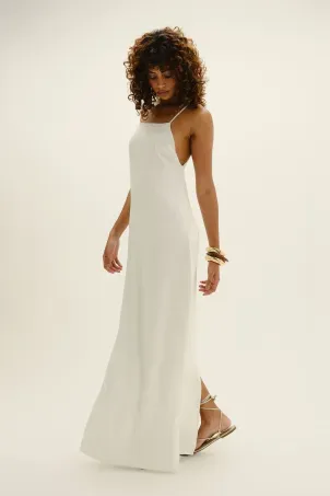 vestido longo em viscolinho linen branco