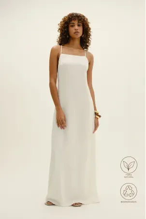 vestido longo em viscolinho linen branco