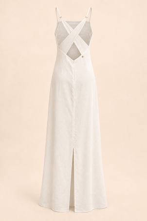 vestido longo em viscolinho linen branco
