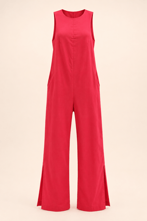 macacão em viscolinho linen vermelho