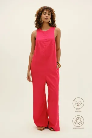 macacão em viscolinho linen vermelho