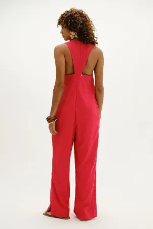 macacão em viscolinho linen vermelho