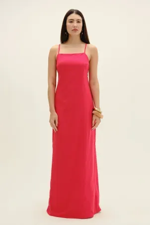vestido longo em viscolinho linen vermelho