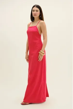 vestido longo em viscolinho linen vermelho