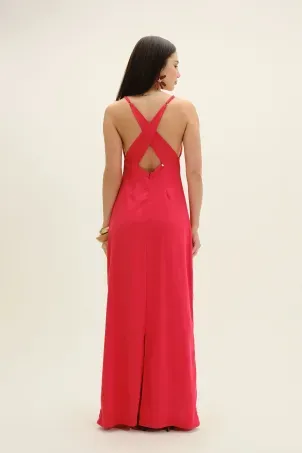 vestido longo em viscolinho linen vermelho
