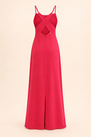 vestido longo em viscolinho linen vermelho