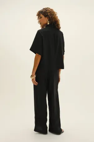 camisa manga curta linen preta