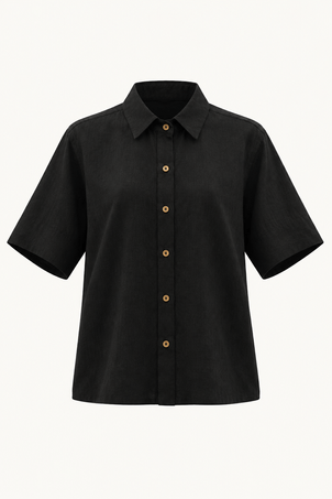 camisa manga curta linen preta