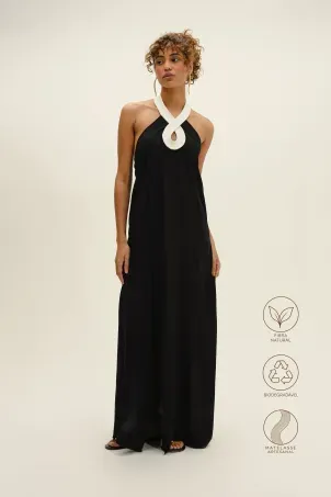 saída longa com matelassê em viscose falésias preto e branco