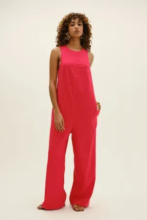 macacão em viscolinho linen vermelho