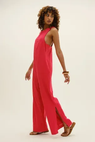 macacão em viscolinho linen vermelho
