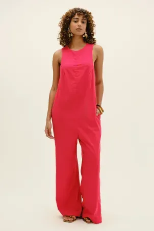 macacão em viscolinho linen vermelho