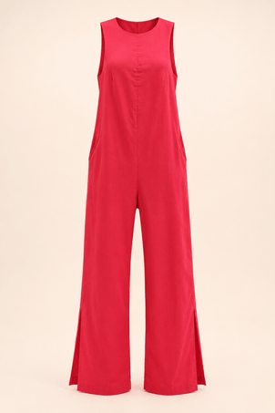 macacão em viscolinho linen vermelho