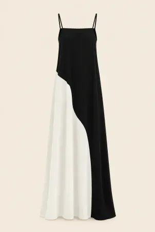 vestido longo organic preto e branco