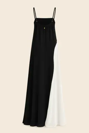 vestido longo organic preto e branco
